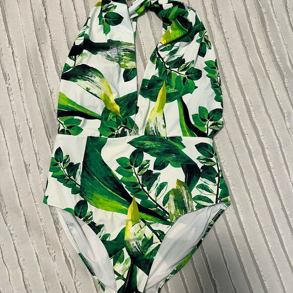 Tropical leaf one piece swimsuit